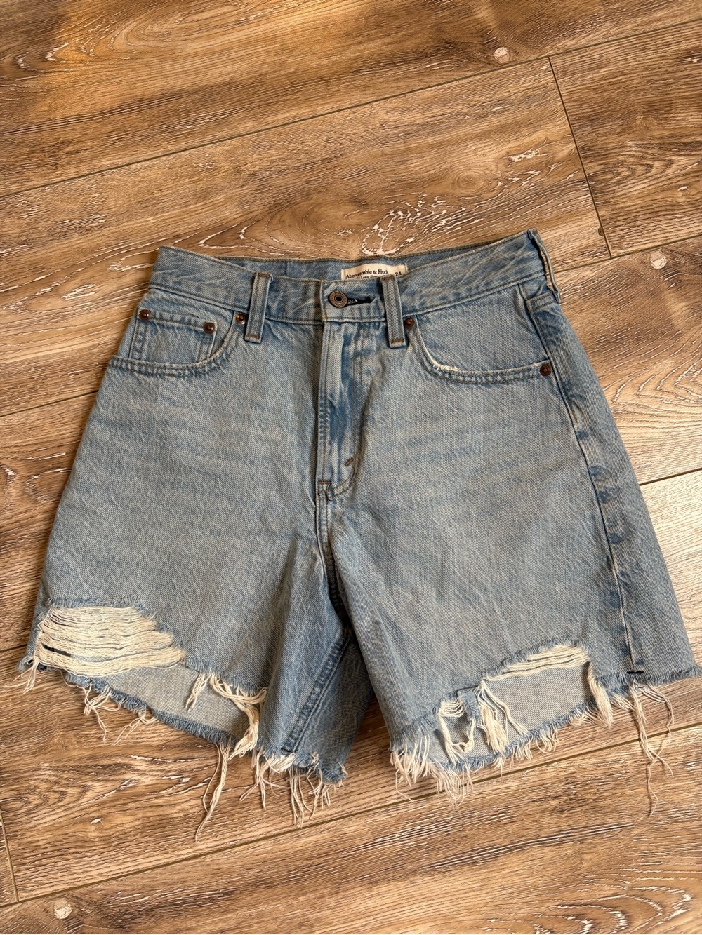 Abercrombie & Fitch Light Blue Distressed Denim Shorts